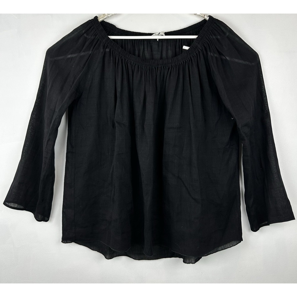 Giada Forte Top Womens 2X Blouse Black Semi Sheer Cotton Blend Lightweight